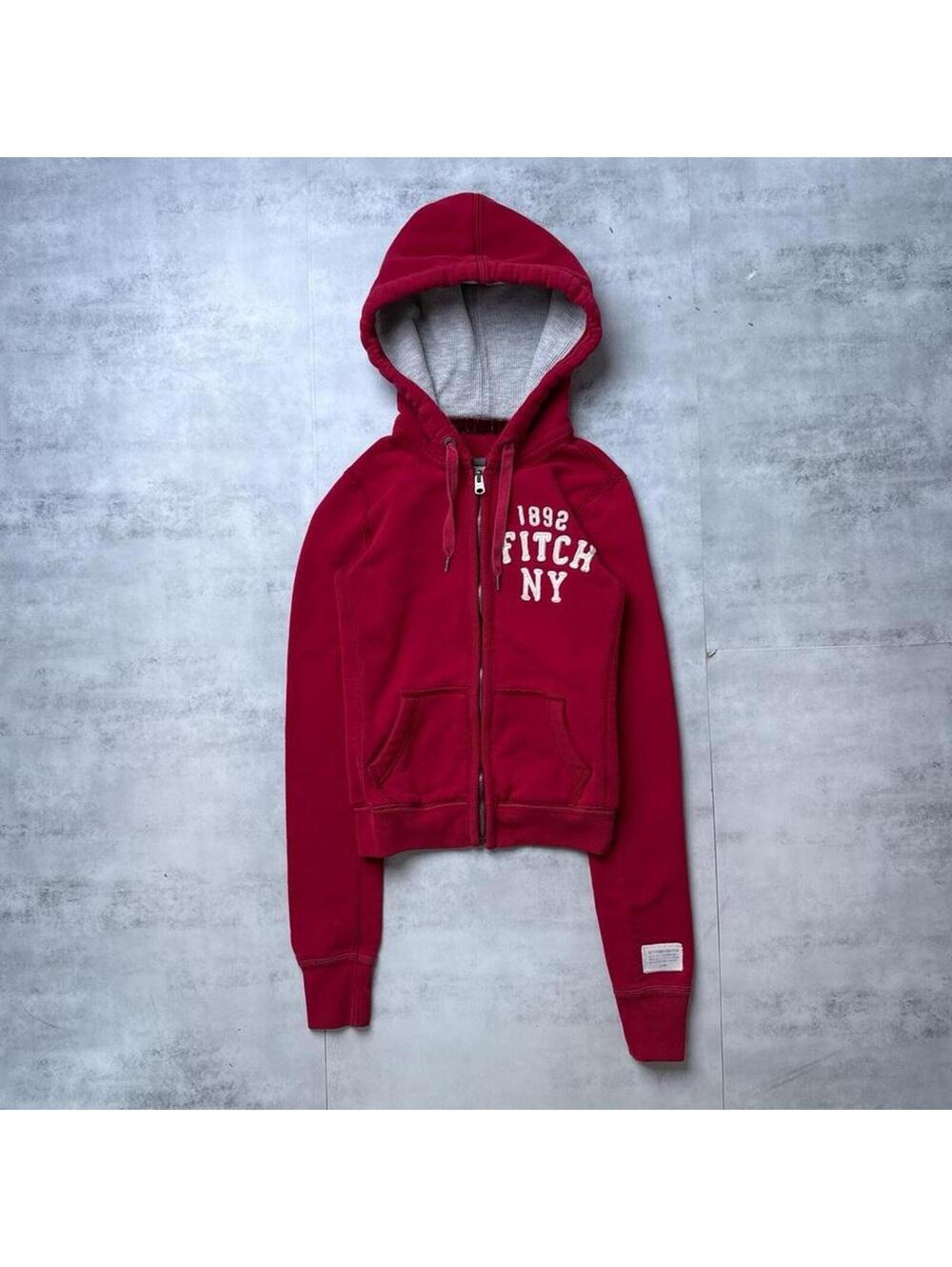 Y2K Abercrombie & Fitch 00s Red Zip Up Hoodie Jacket
